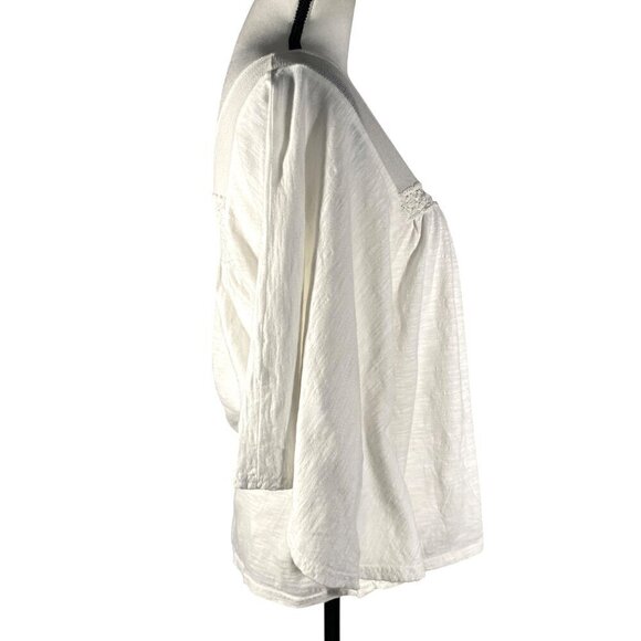 PrAna square neck crochet mesh bat wing slub cotton top women’s M minimalist - Picture 2 of 6